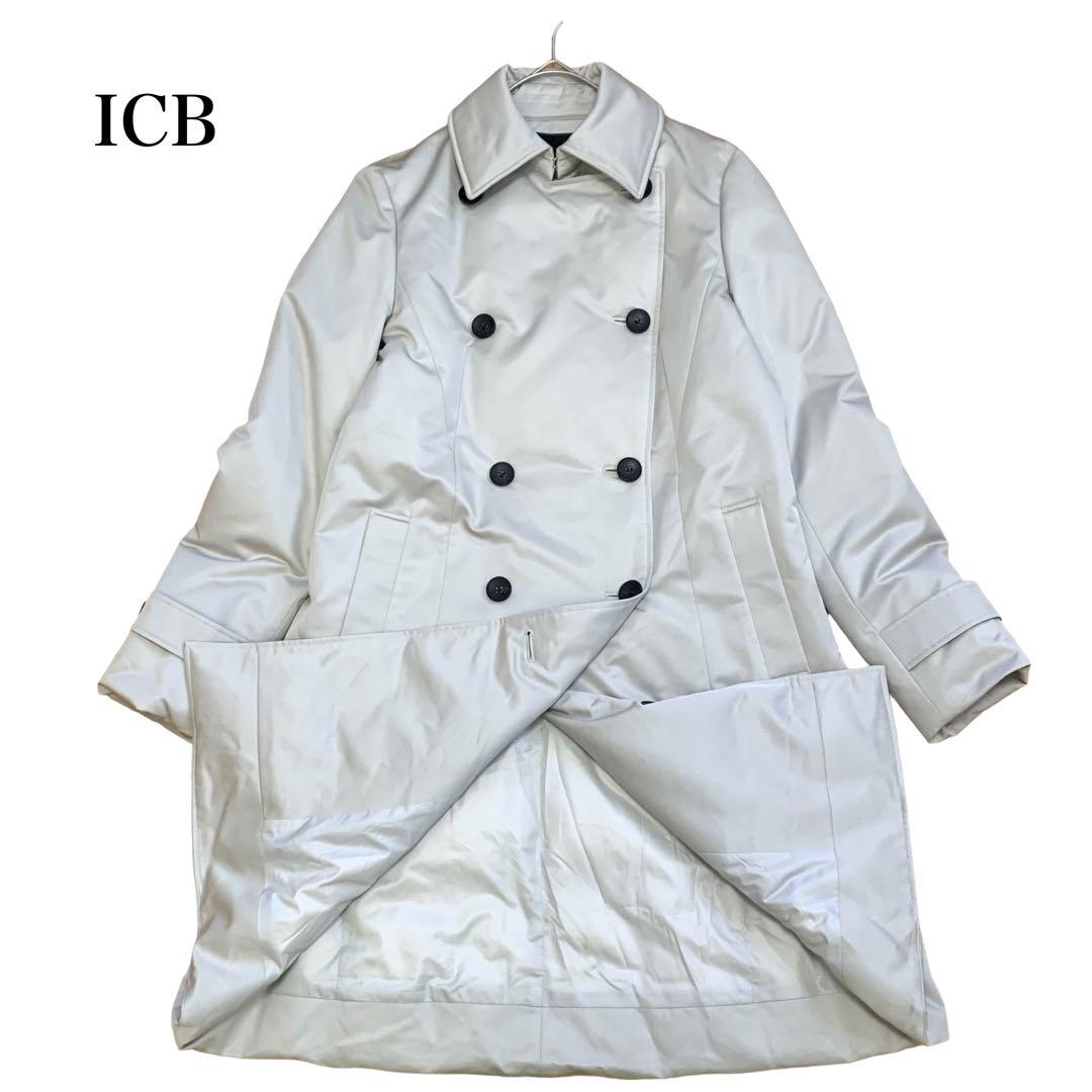 美品 ICB エレガンス 美ライン 大きいサイズ13 ロングダウンコート グレー