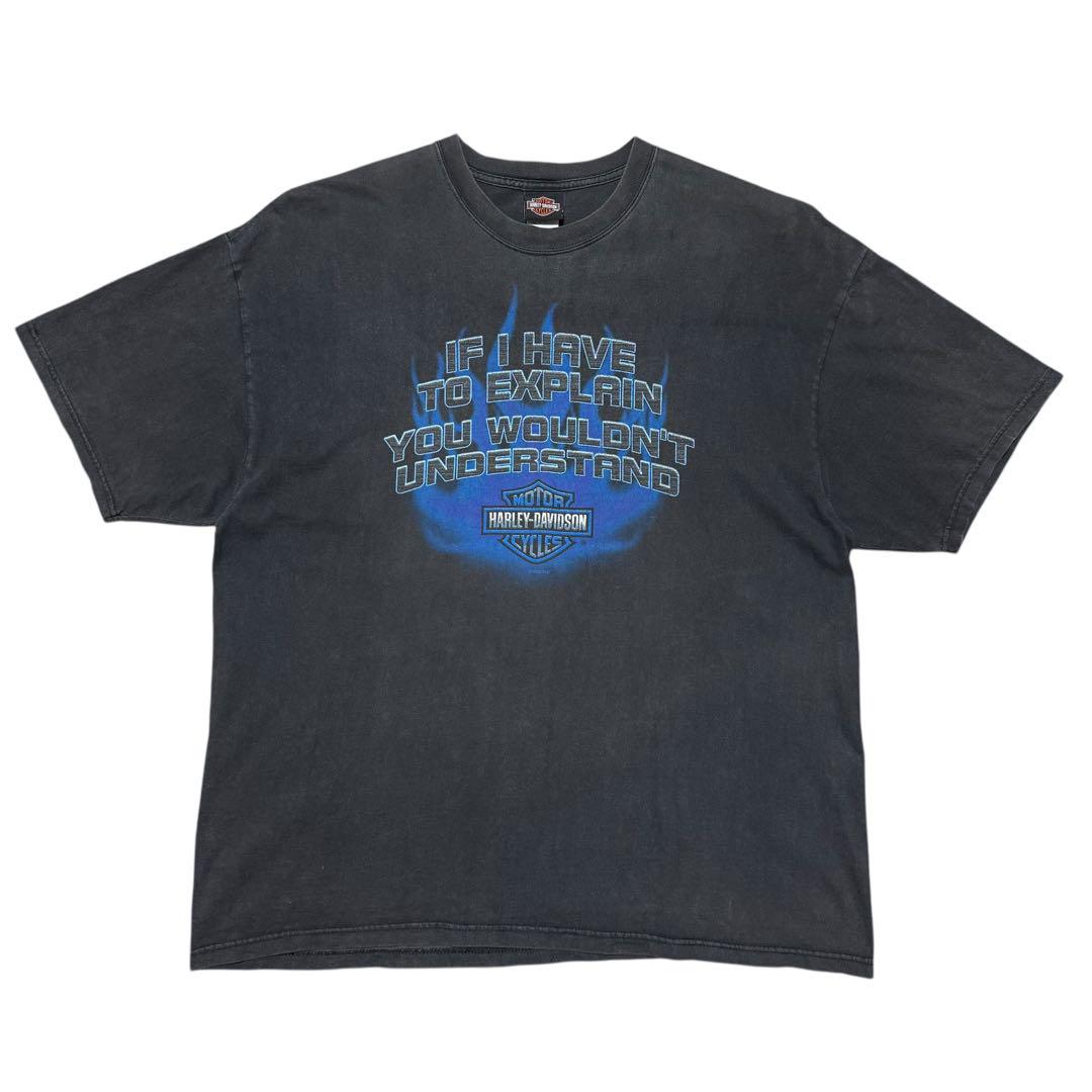 00´s HARLEY DAVIDSON ブルー フレイム エンブレム Tシャツ
