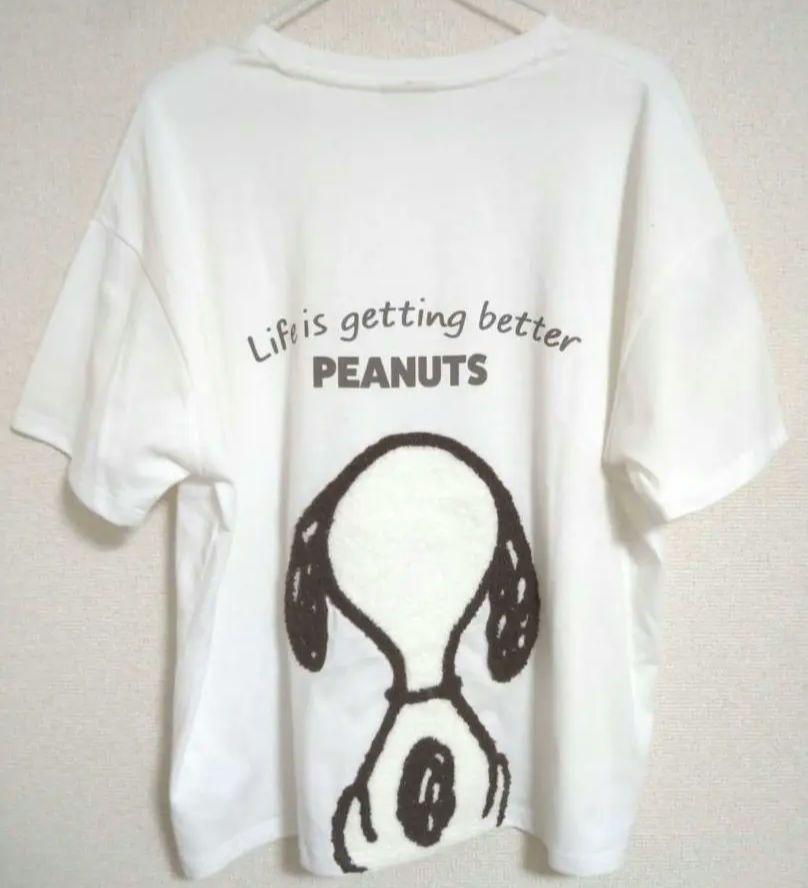 スヌーピー Tシャツ 半袖 レディースL デカサガラ刺繍 バックプリント♪ W スヌーピー Tシャツ 半袖 レディースL デカサガラ刺繍 バック