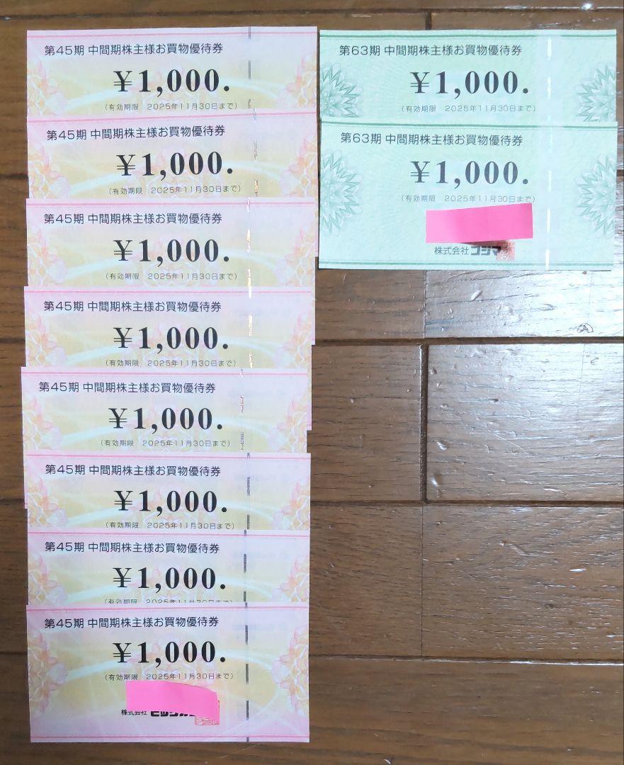 ビックカメラ コジマ 株主優待券 10,000円分