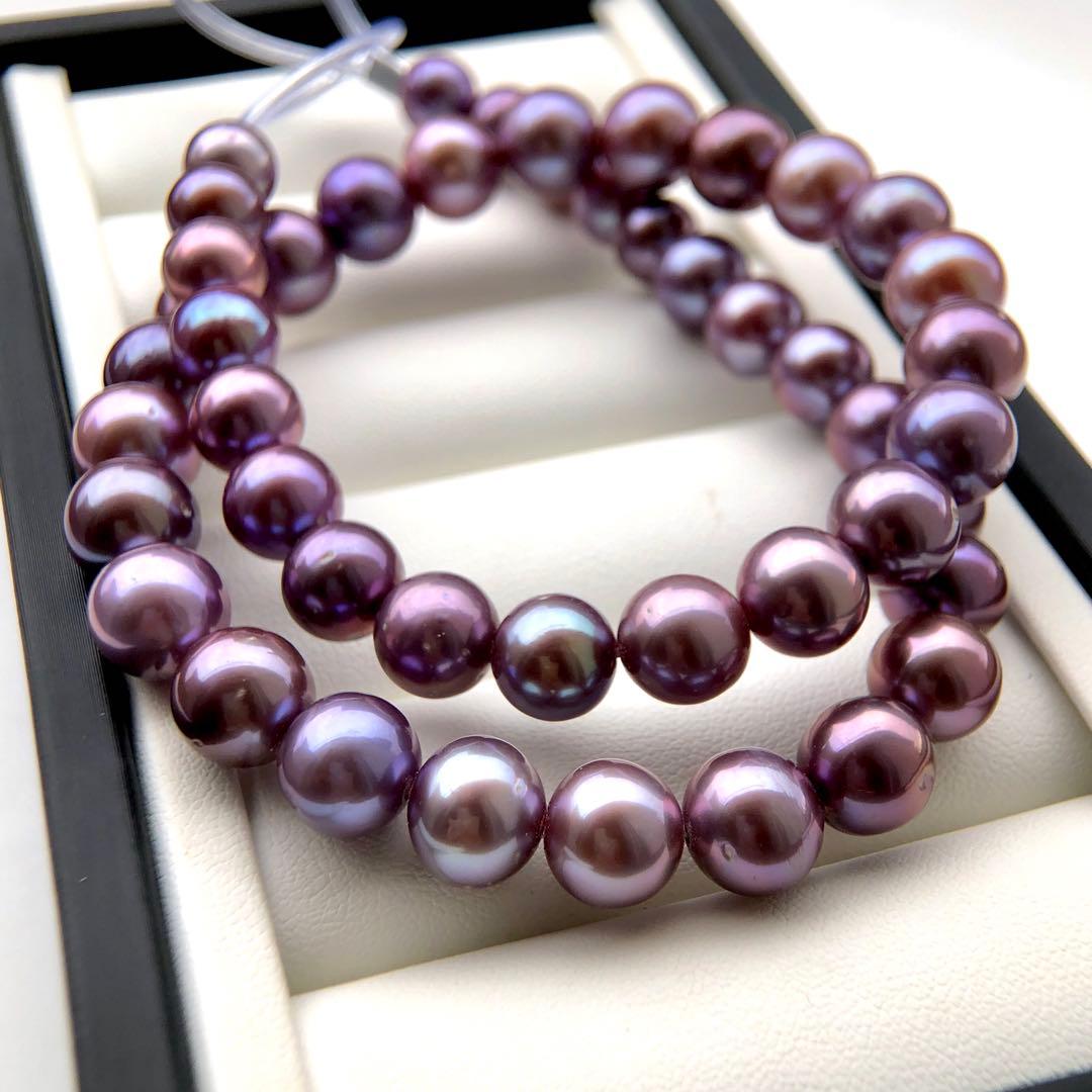 本真珠淡水エジソンパール パープル系8-10㍉ネックレス連材BEN816