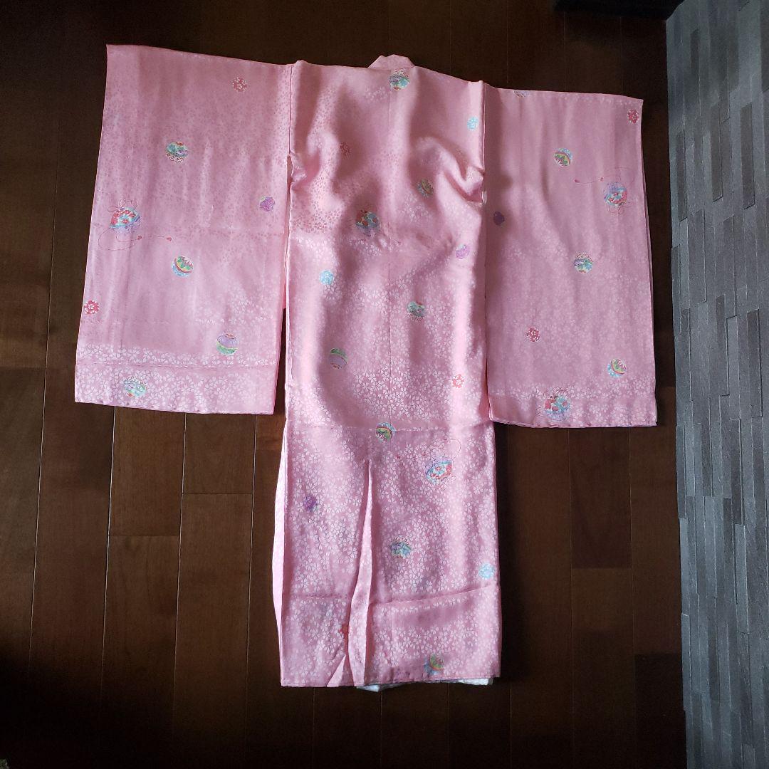七五三　女の子用　着物　ピンク花柄着物　長襦袢付き　桜模様