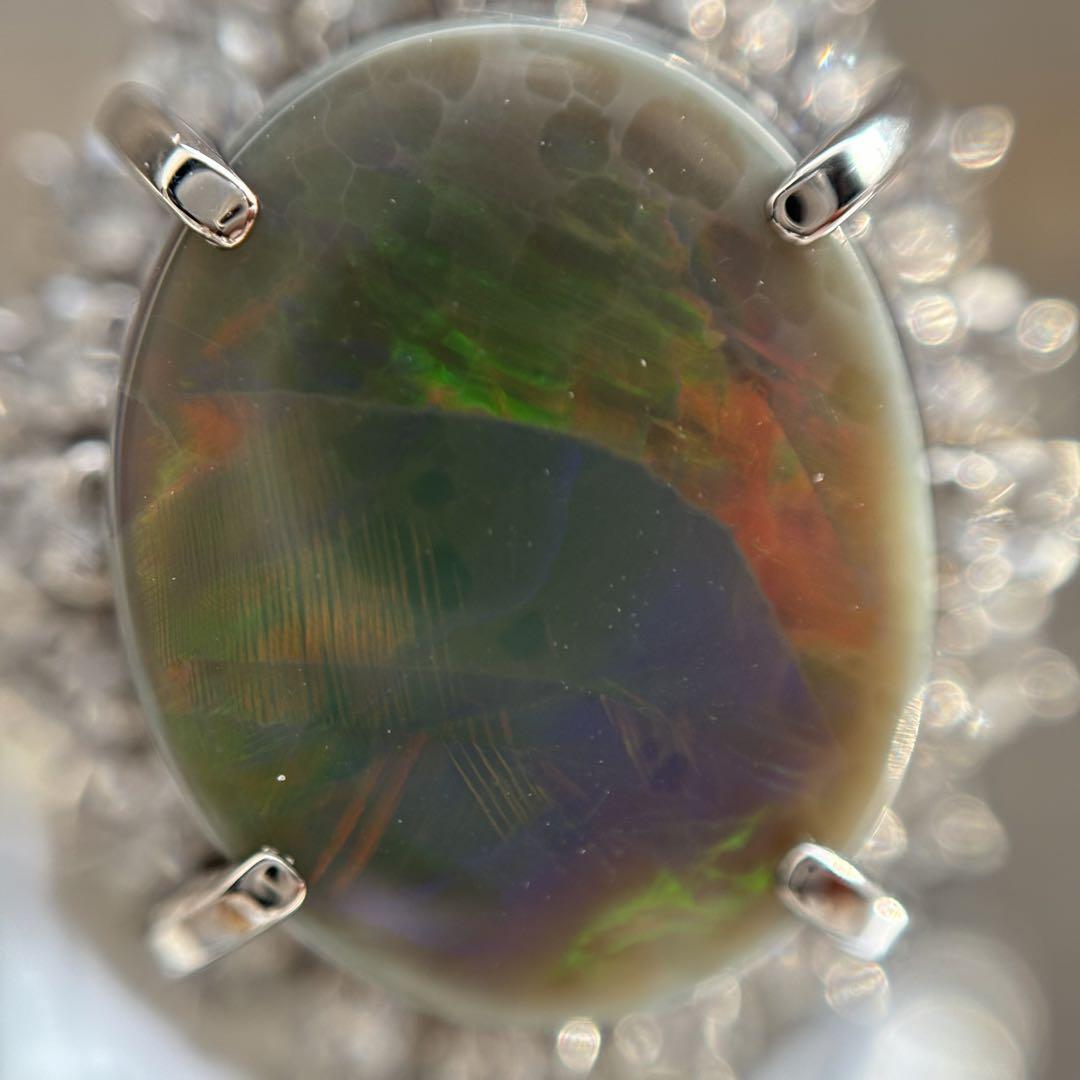 Pt900 ブラックオパール2.99ct ダイヤモンド0.47ct リング