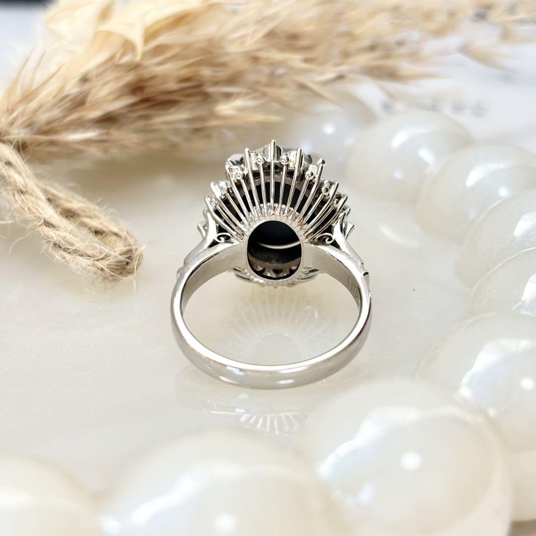 Pt900 ブラックオパール2.99ct ダイヤモンド0.47ct リング