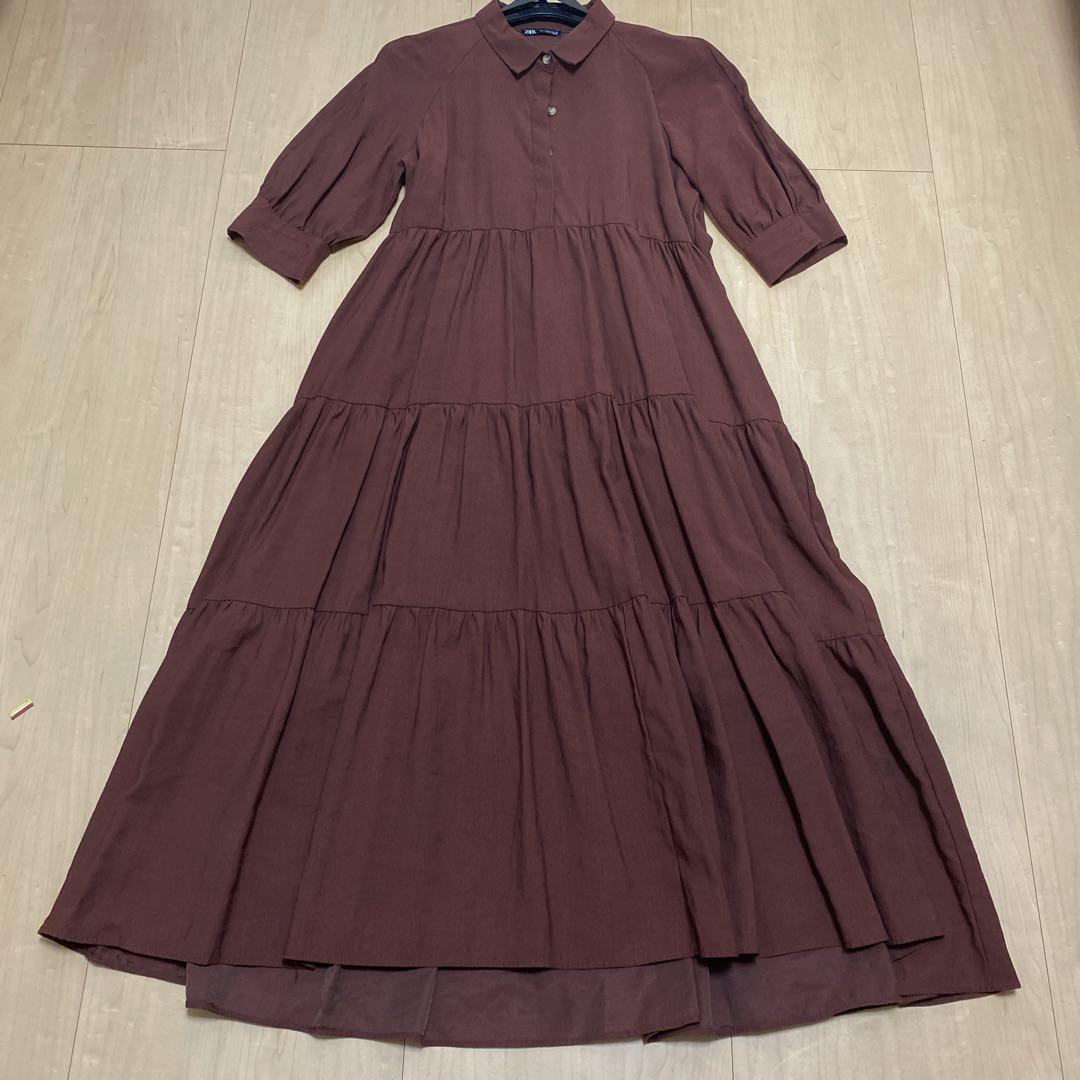 最新最全のをすべて ザラ ZARA ブラウン ティアード 半袖 シャツワンピース ワンピース