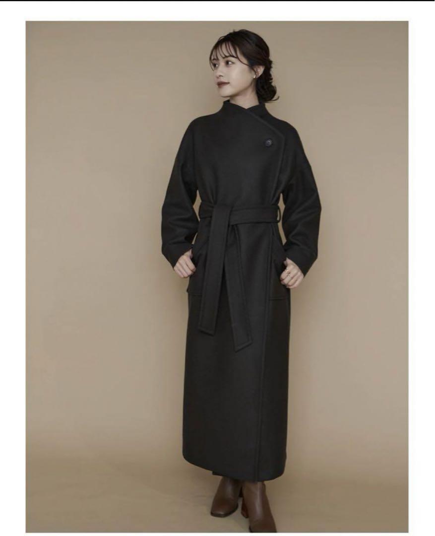 L’Or ロル Wide Lapel Long Coat チャコール