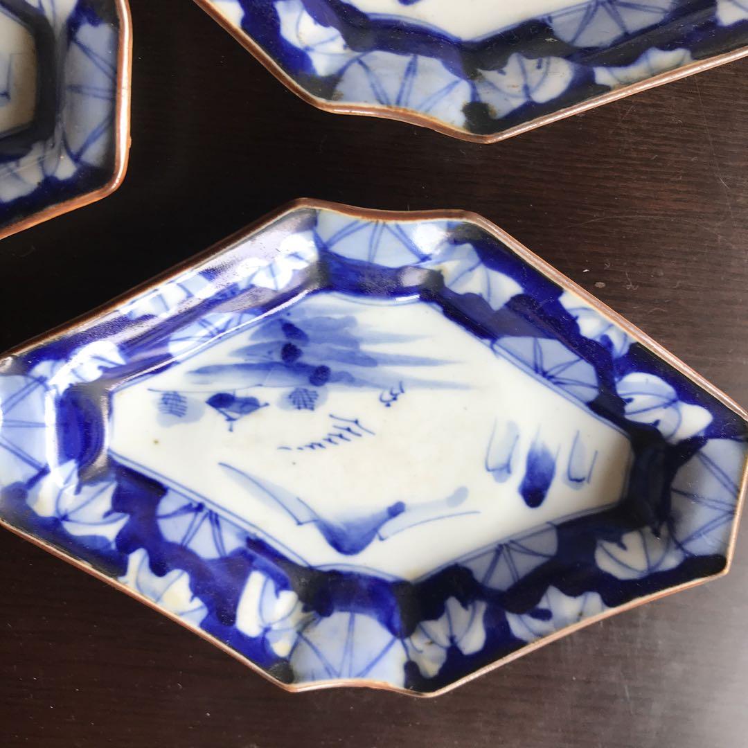 美品　古伊万里　陶器　年代物　盛り皿　菱形　山水の絵柄が素敵な　藍の色合い