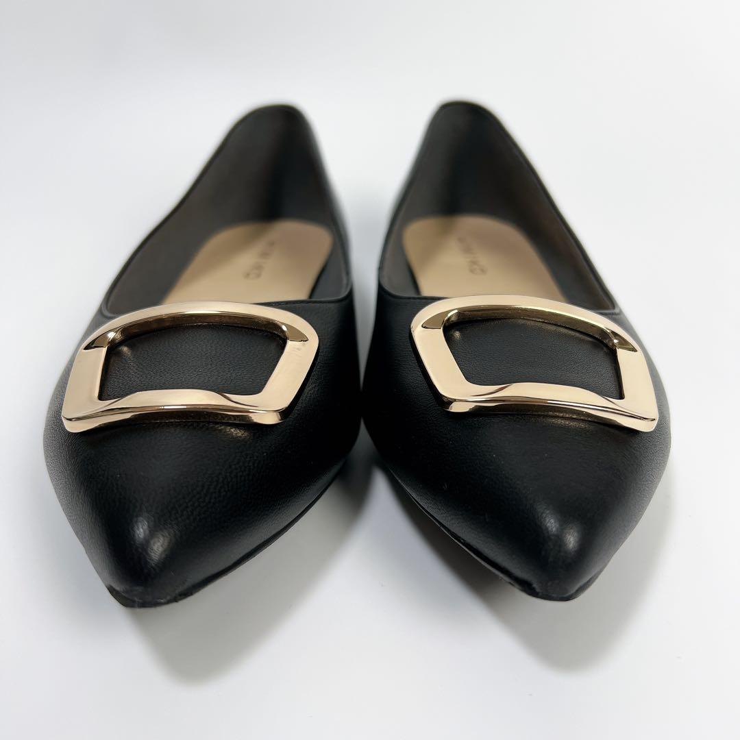 《美品》HIMIKO 卑弥呼 バックルローヒールパンプス ゴールド金具 黒 24