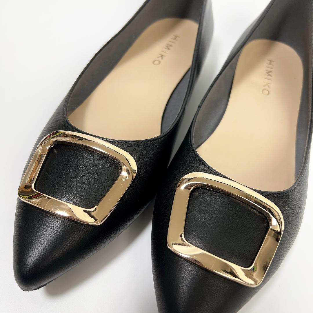 《美品》HIMIKO 卑弥呼 バックルローヒールパンプス ゴールド金具 黒 24