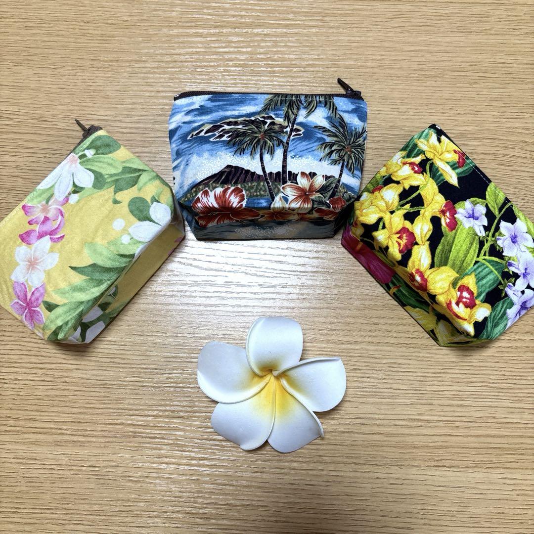 ピックル　ミニミニポーチ　ハワイアン雑貨　ハンドメイド　マチ付き3点セット