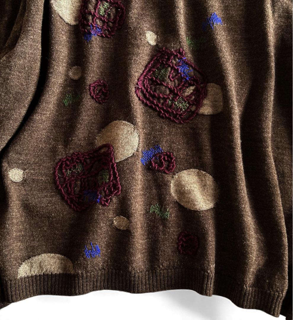 慈雨 センソユニコ 総柄 ウールニット プルオーバー 幾何学柄 慈雨/センソユニコ 大きいサイズ ドット 刺繍アートデザインウール