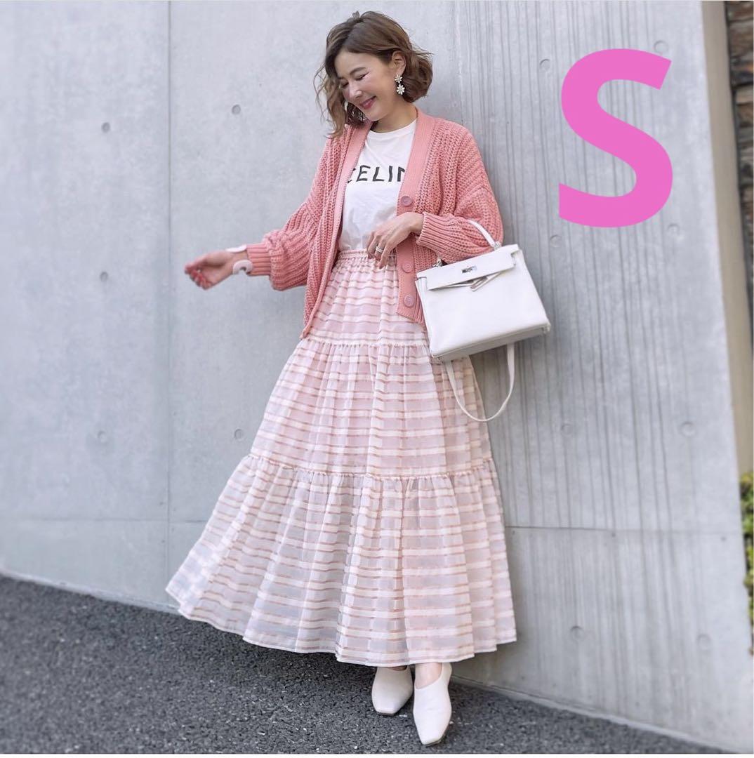 オブリ　OBLI オーガンジーストライプスカート　ピンク　S サイズ