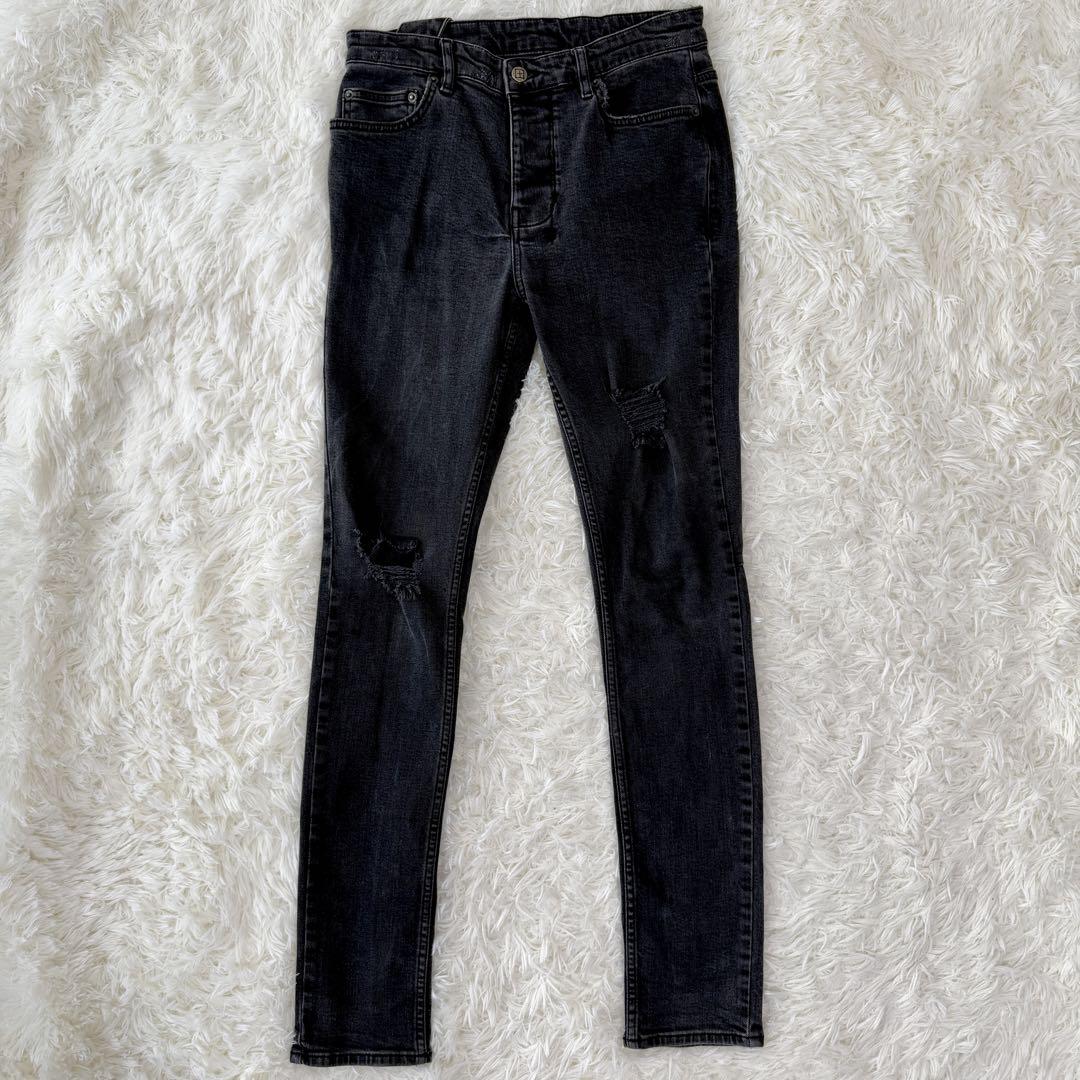 美品 ksubi スキニー 刺繍 デストロイ ストレッチ デニムパンツ 黒 M