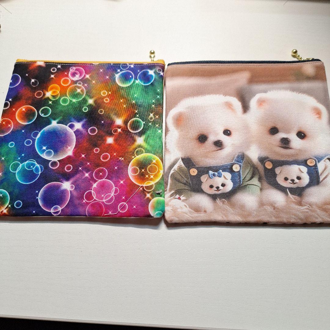 激レアパネル生地　ハンドメイド　フラットポーチ