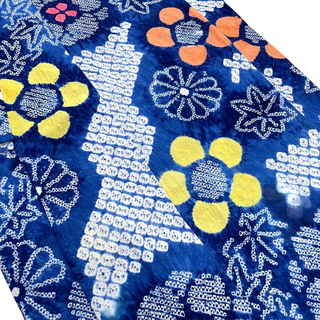 有松鳴海絞り 浴衣 夏着物 梅 菊 紅葉 ブルー ビンテージ 着物 A-2370 有松鳴海絞り 浴衣 夏着物 梅 菊 紅葉 ブルー ビンテージ 着物 A-2370