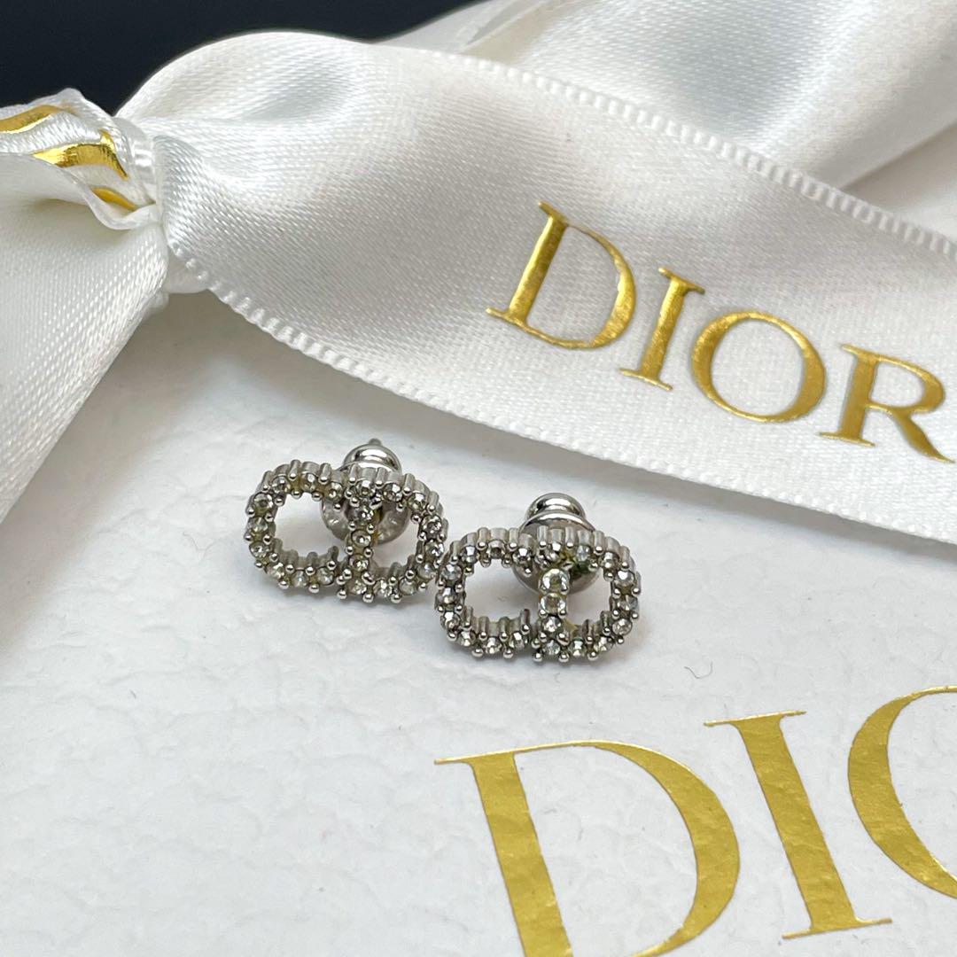 美品 ディオール Dior CD ロゴ ラインストーン ピアス シルバー
