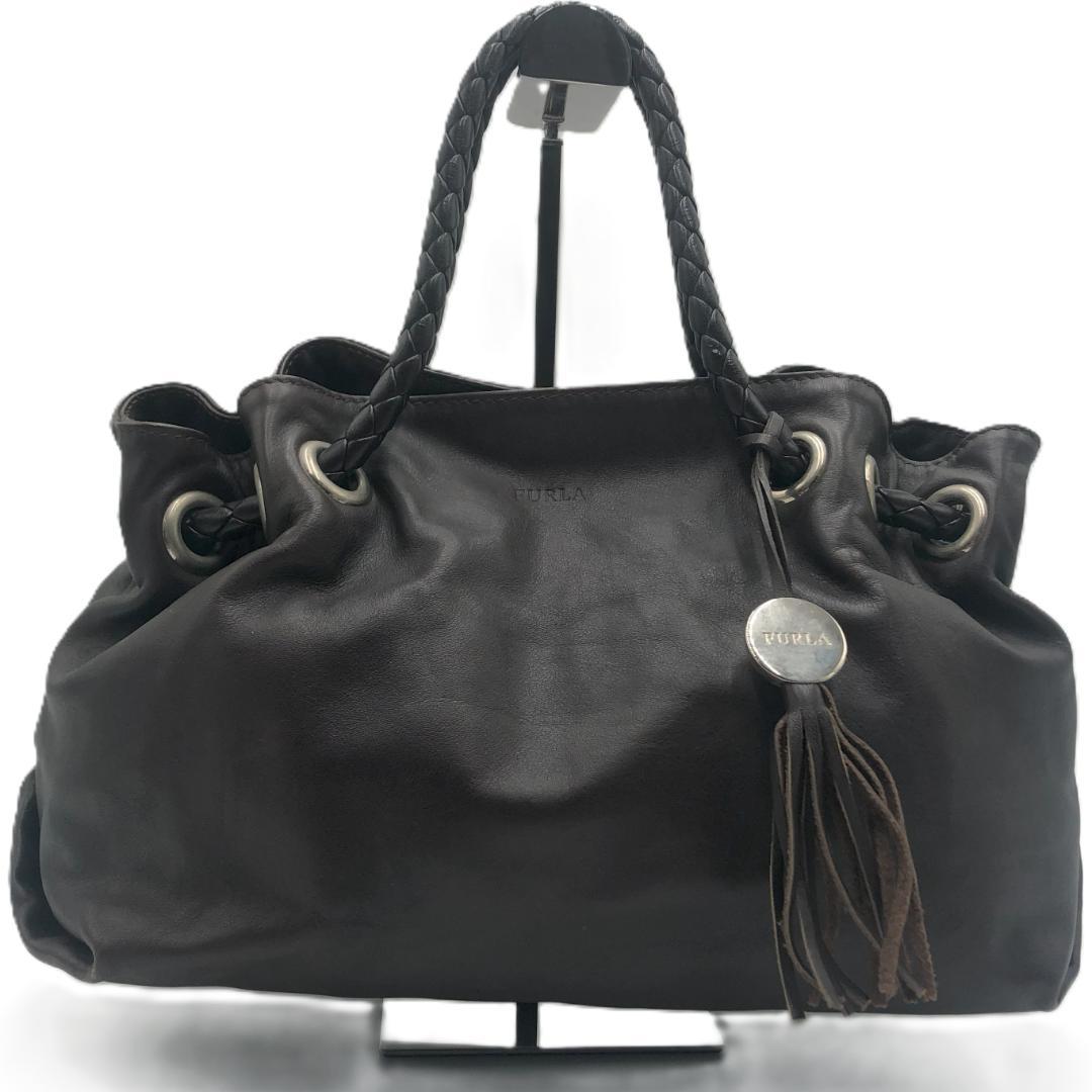 【希少】FURLA フルラ　ダークブラウン ハンドバッグ　巾着