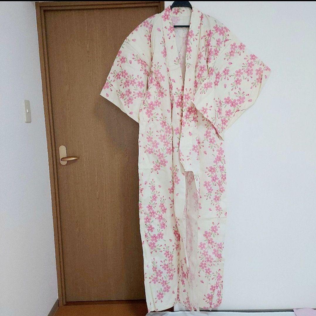 (ほぼ新品 試着のみ) 浴衣一式 別途準備不要! 帯 肌着 ピンク 花柄 桜 画像3