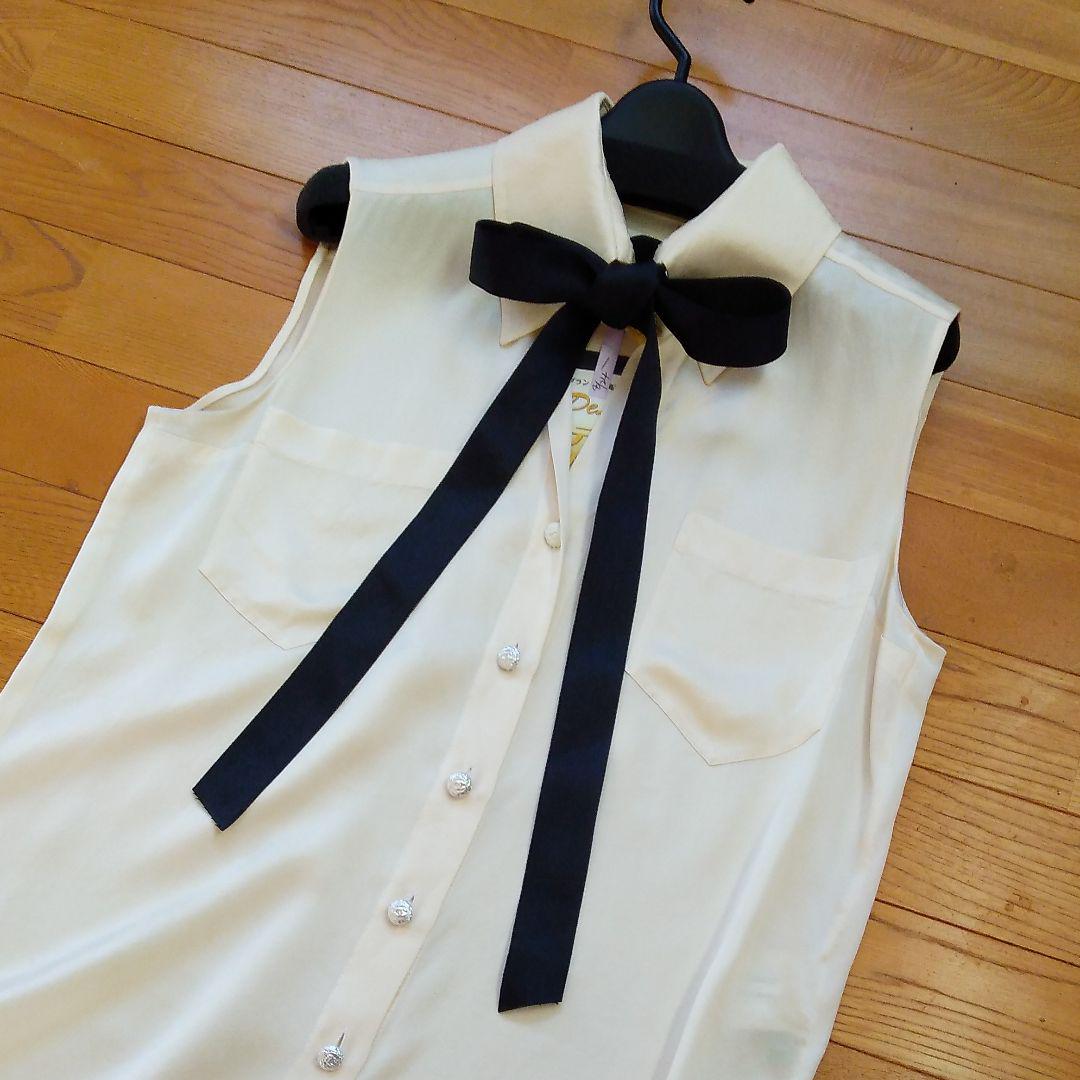 シャネル シルク ボウタイ リボン ノースリーブシャツ ブラウス | Shop