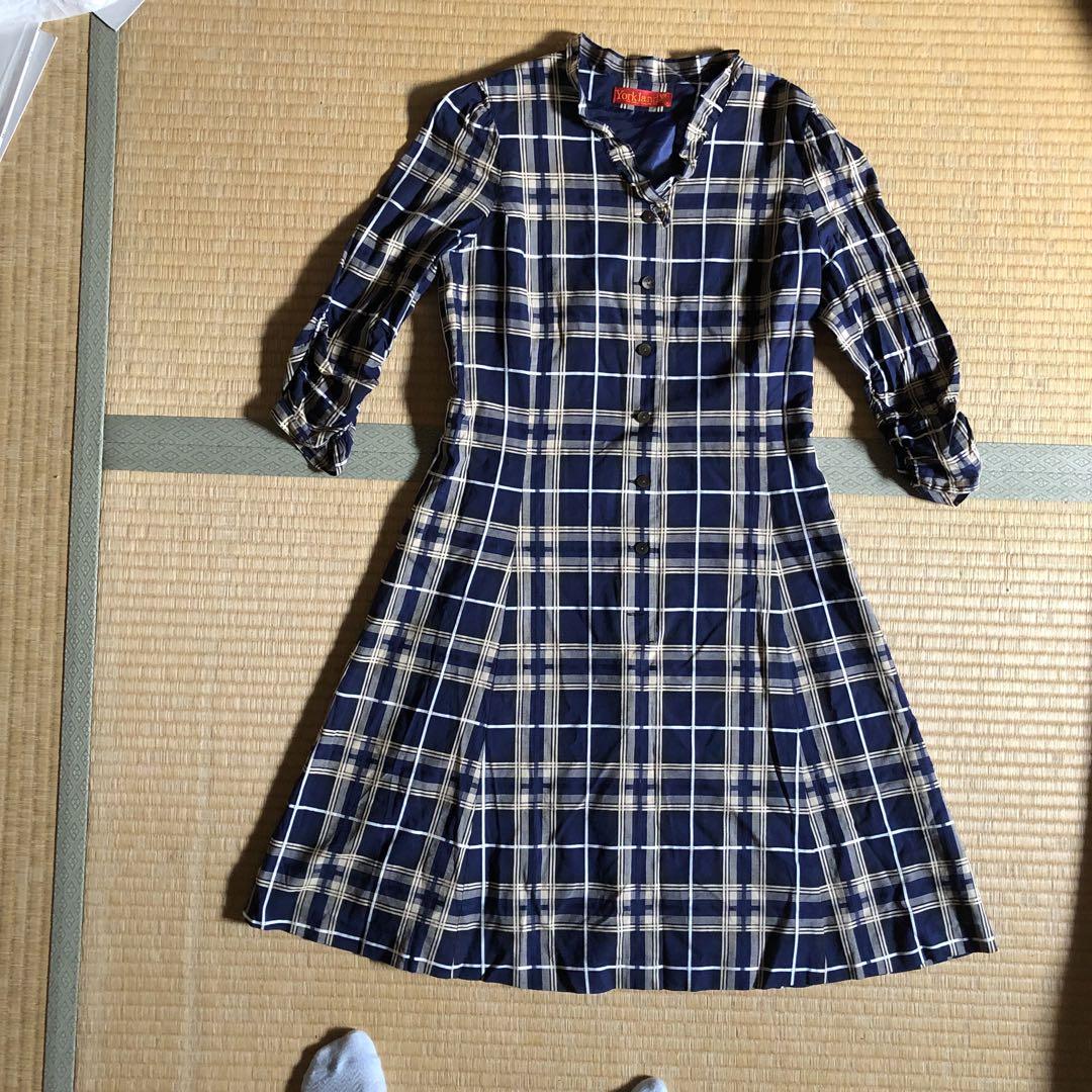 Yorkland ヨークランド チェック ワンピース ネイビー×ホワイト 9AR Yorkland ヨークランド チェック ワンピース ネイビー×ホワイト