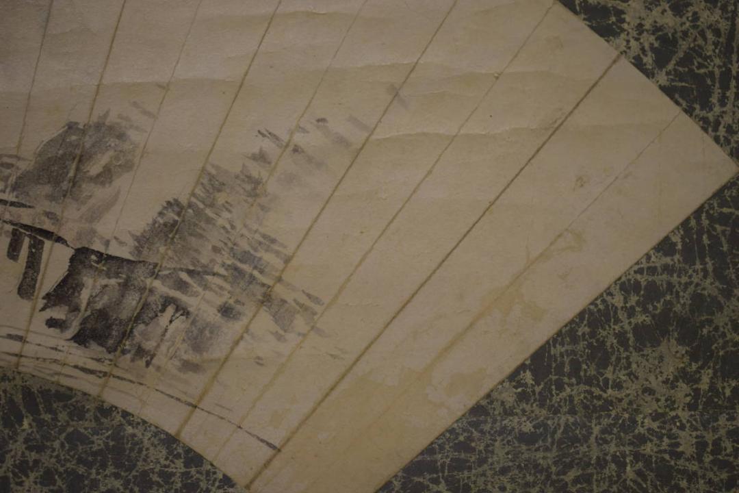 真作/谷文晁/山水人物帰樵図/扇面/布袋屋掛軸HI-719