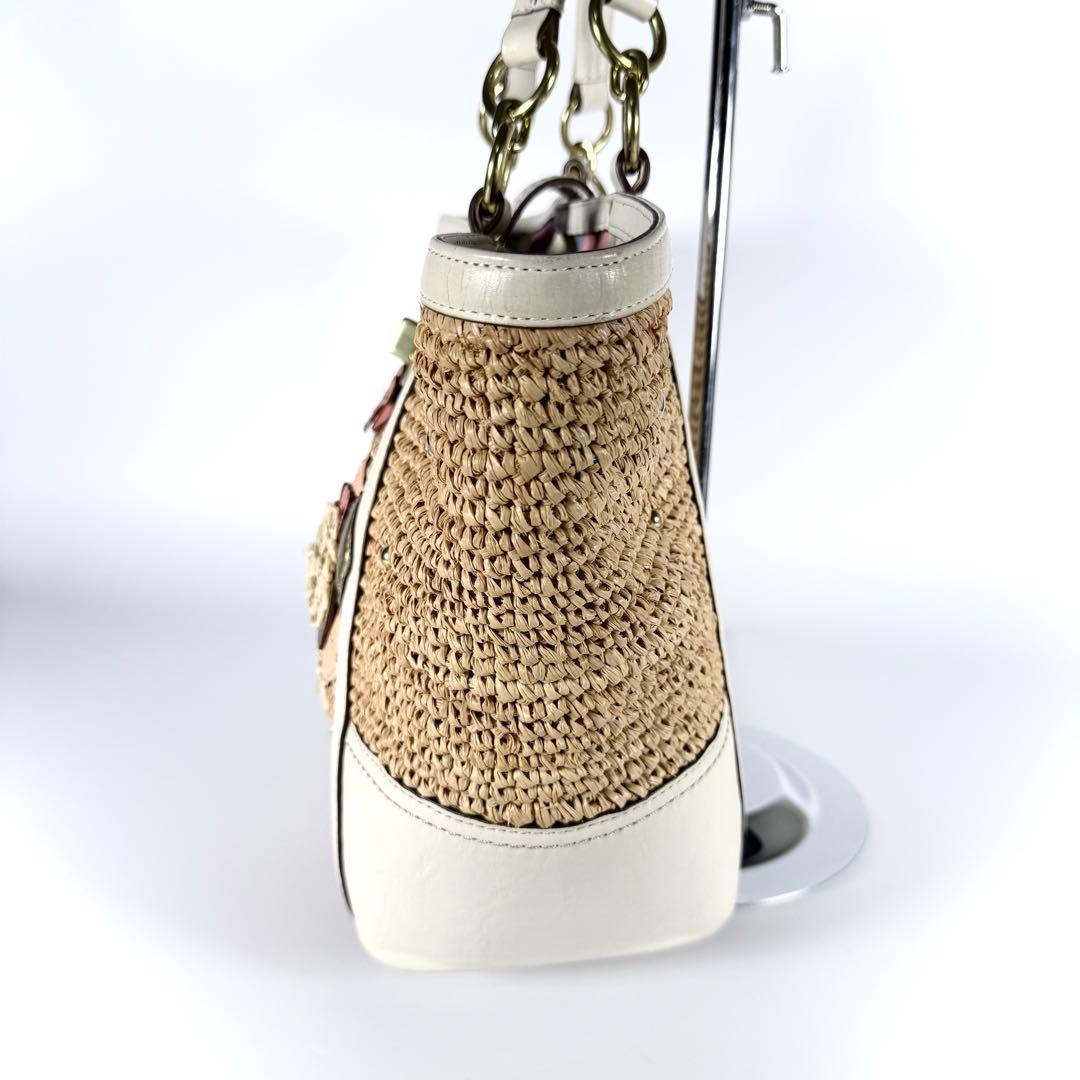 【良品】COACH コーチ　カゴバッグ　花モチーフ　ターンロック　ストローバッグ 良品】COACH コーチ カゴバッグ 花モチーフ ターンロック
