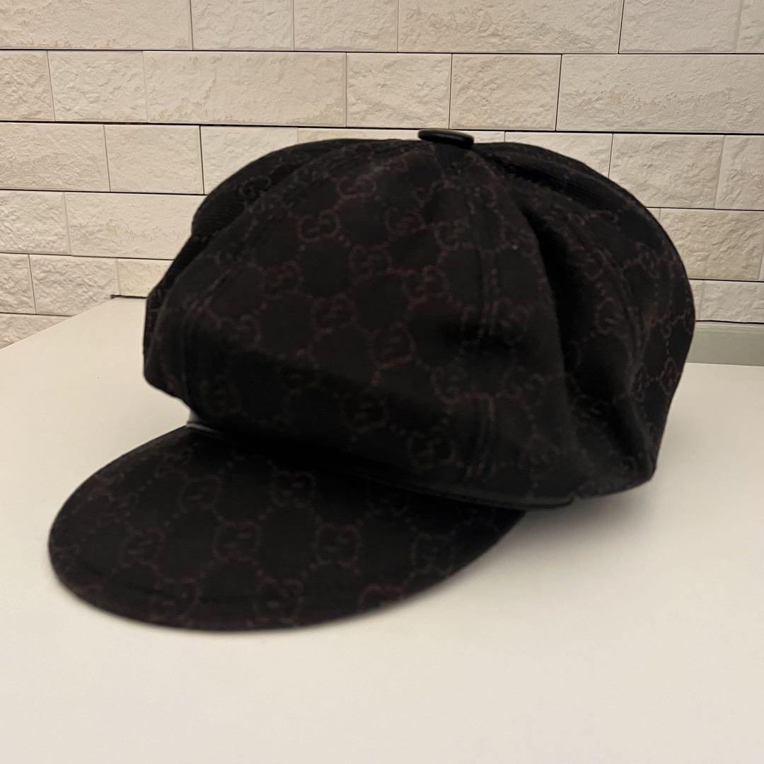 グッチ（GUCCI）　帽子（キャスケット）　GG柄　レザーコンビ サイズ　XL