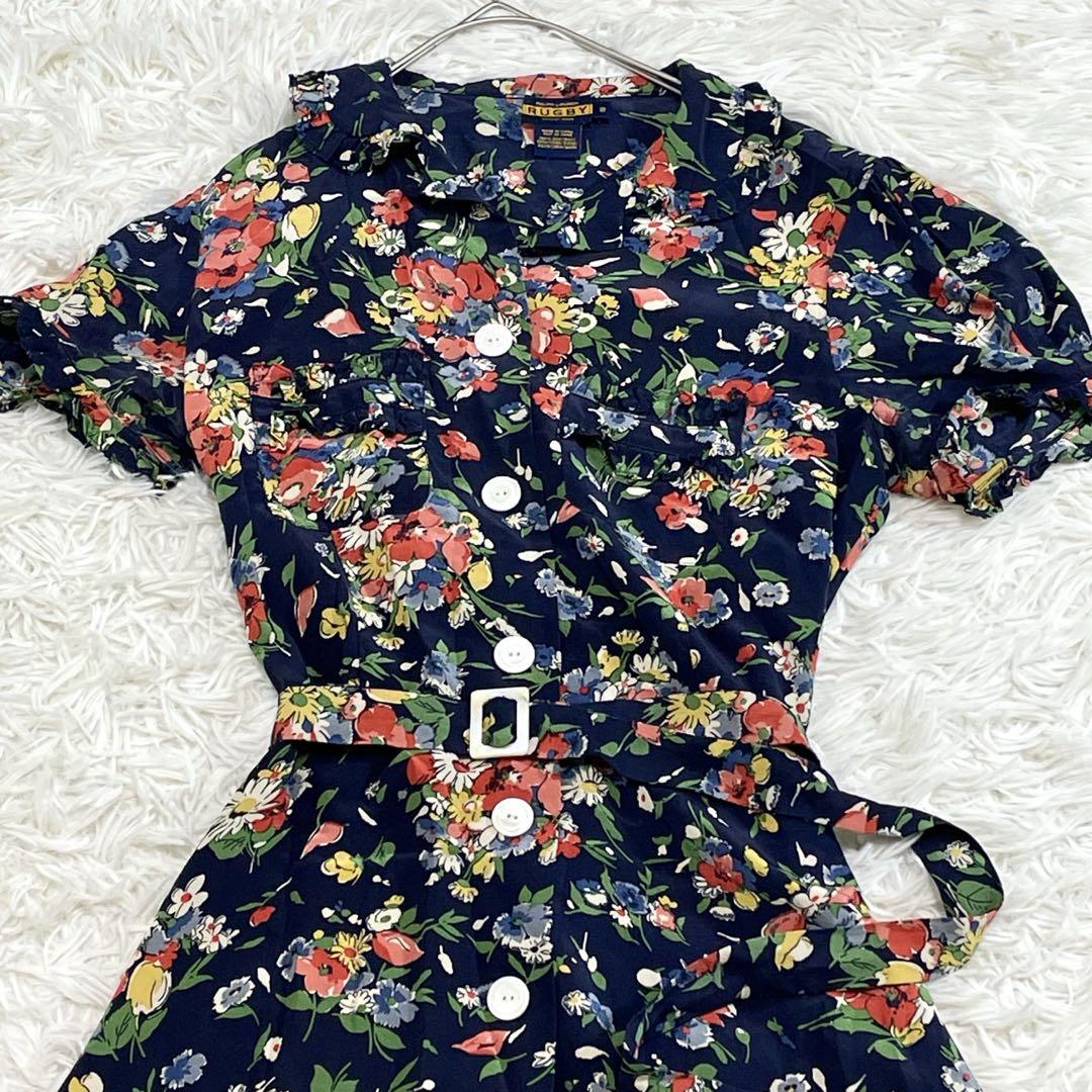 【RALPH LAUREN】 シャツワンピース（花柄★ベルト付き） RALPH LAUREN シャツワンピース シルク100 花柄 総柄 ベルト付