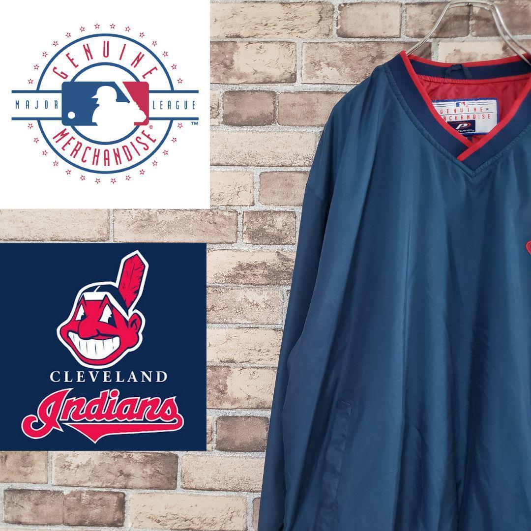 MLB　インディアンス　プルオーバー　Vネック　美品　ワンポイントロゴ