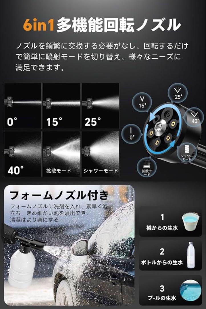 最新型❣️高圧洗浄機 コードレス 充電式 6in1