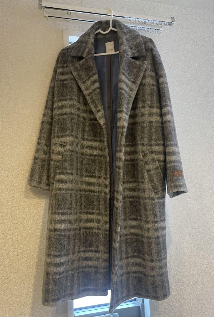 グレー系　チェック柄　ロングコート