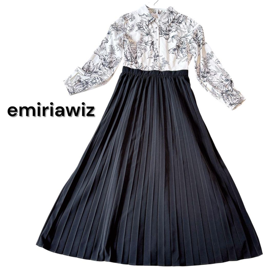 エミリアウィズ 花柄 切り替え プリーツ ワンピース シャツ S