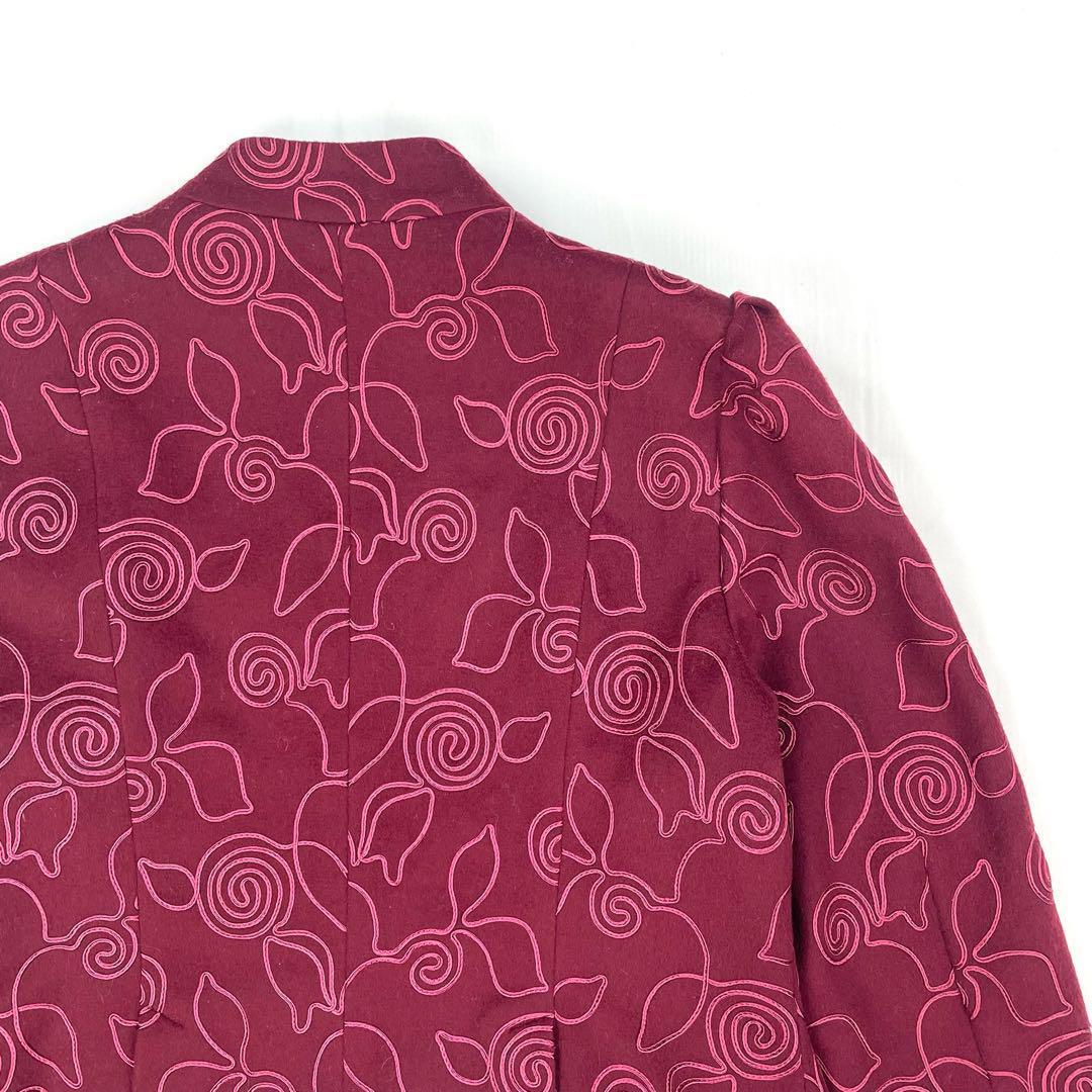 【抜群の存在感】 80s カシミア混 テーラード ウール ジャケット　花柄刺繍