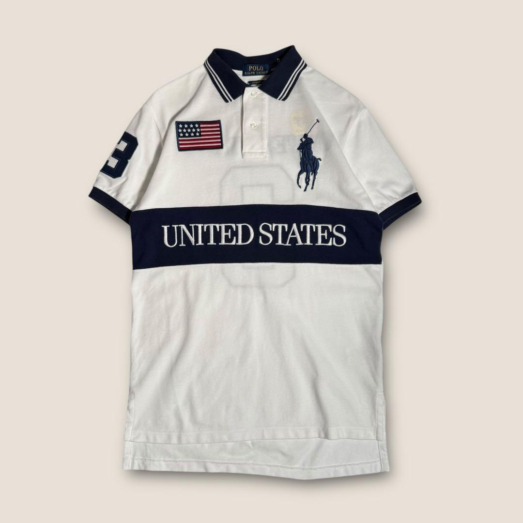 【定番人気】ポロラルフローレン ビッグポニー アメリカ 刺繍 ポロシャツ S 白