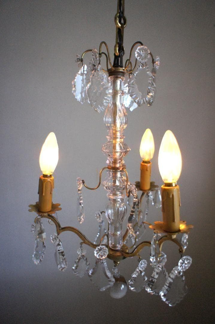 フランスアンティーク シャンデリア ３灯 ガラスドロップ シャビー 店舗什器BROCANTE ANTIQUES NEXPOTALLINN_EU