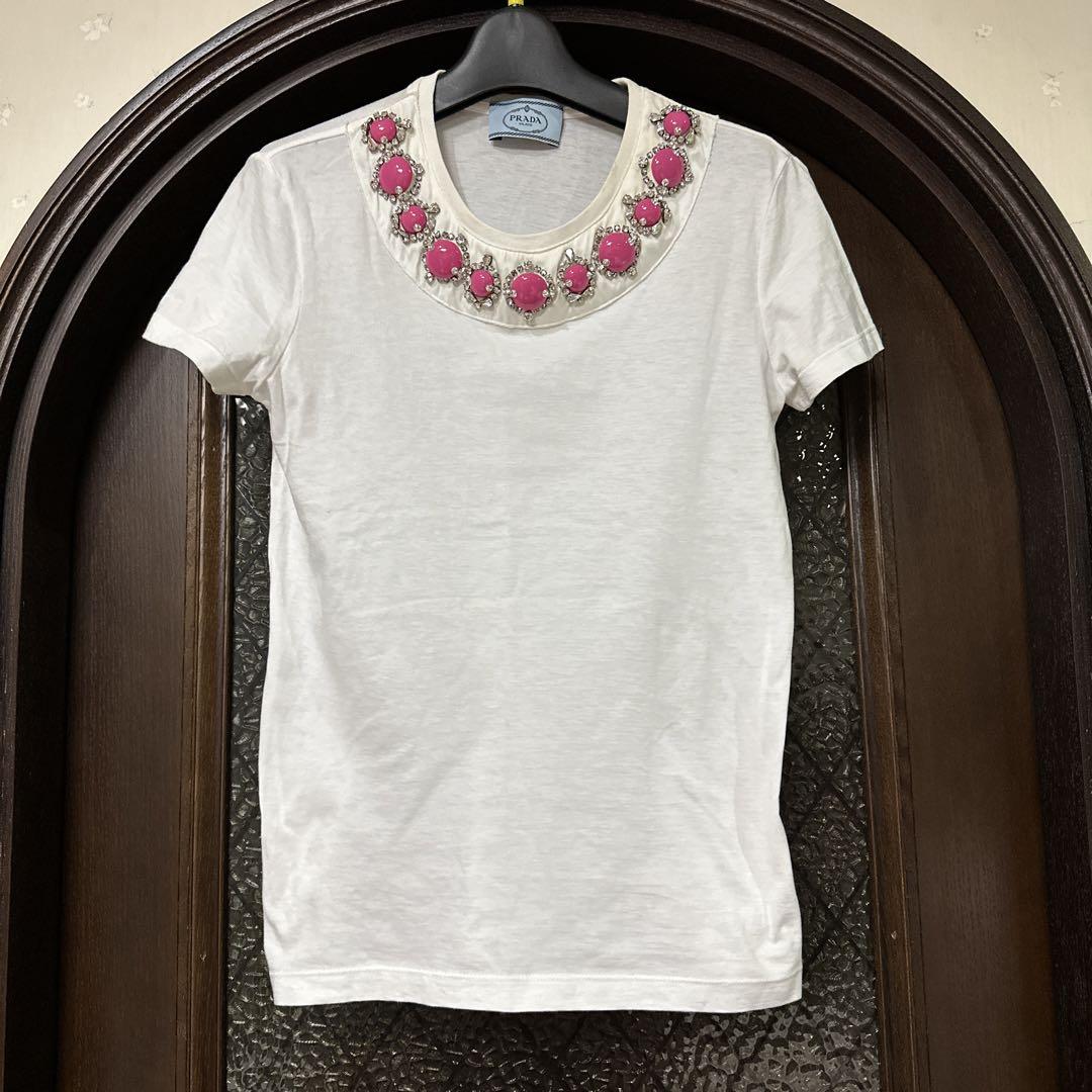 最大の割引 正規品 ビジューTシャツ 送料込み］PRADA 匿名配送 トップス