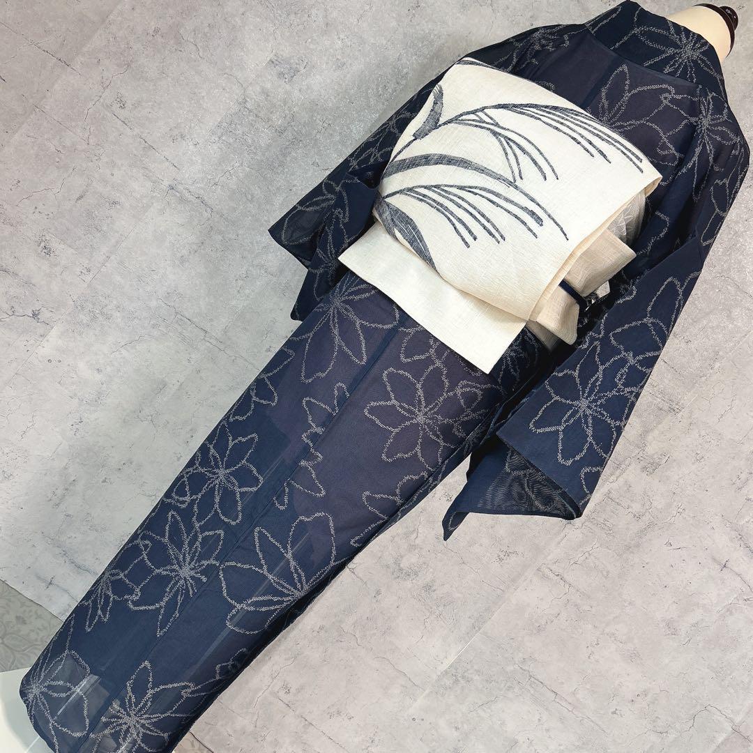 夏物 着物 夏帯 フルセット 小紋 暈 絽 紗 盛夏 m4 （単衣 小紋