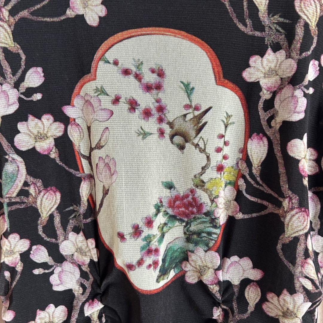 美品✨Vivienne Tam 長袖カットソー パワーネット 桜 鳥 ブラック