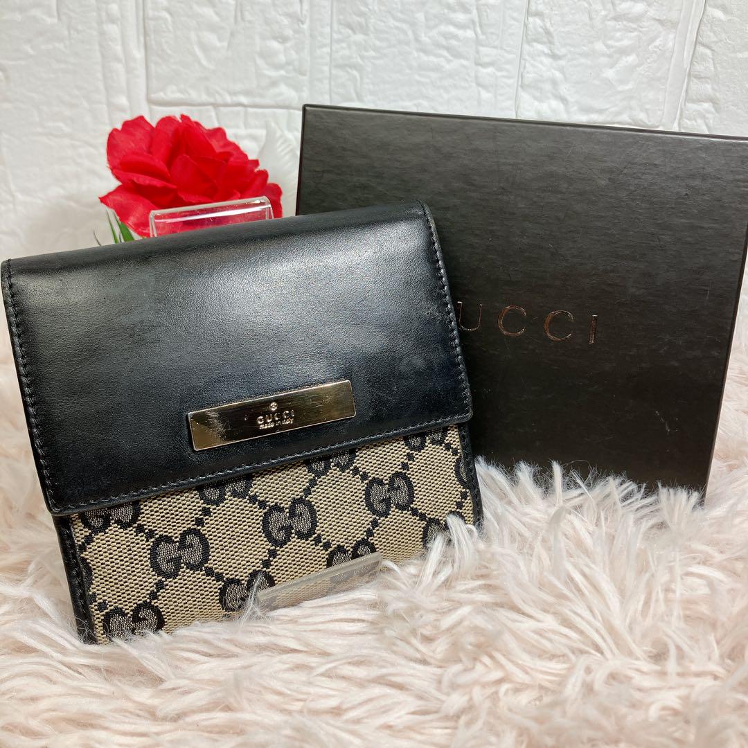 GUCCI ミニ財布 キャンバス プレート ブラック 即日発送 GG
