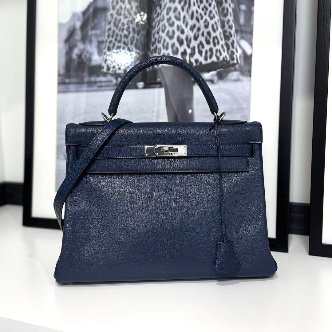 エルメス ケリー32 シェーブル ブルー 新型金具