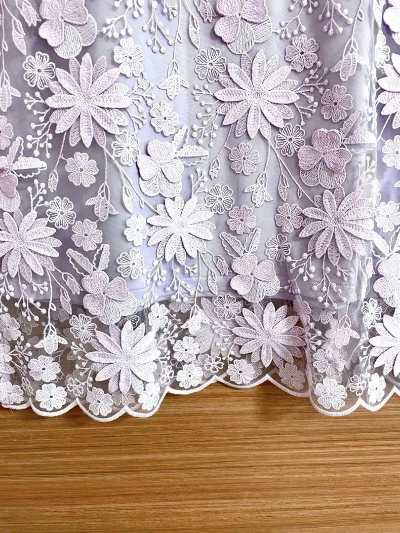 新品☆LUCUORE☆ルクオーレ☆3D花モチーフ☆パープル☆レースチュニック 新品☆LUCUORE☆ルクオーレ☆3D花モチーフ☆パープル☆レース