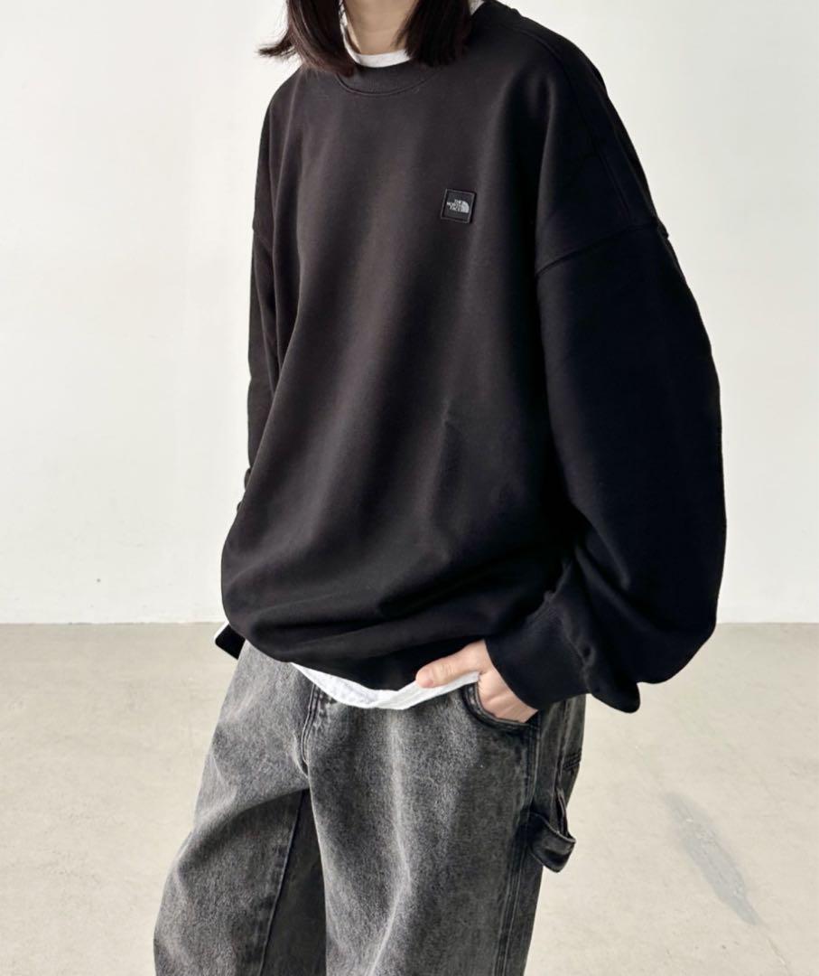 韓国ノースフェイスBOXLOGOSWEATSHIRTSワッペン刺繍スウェット黒M