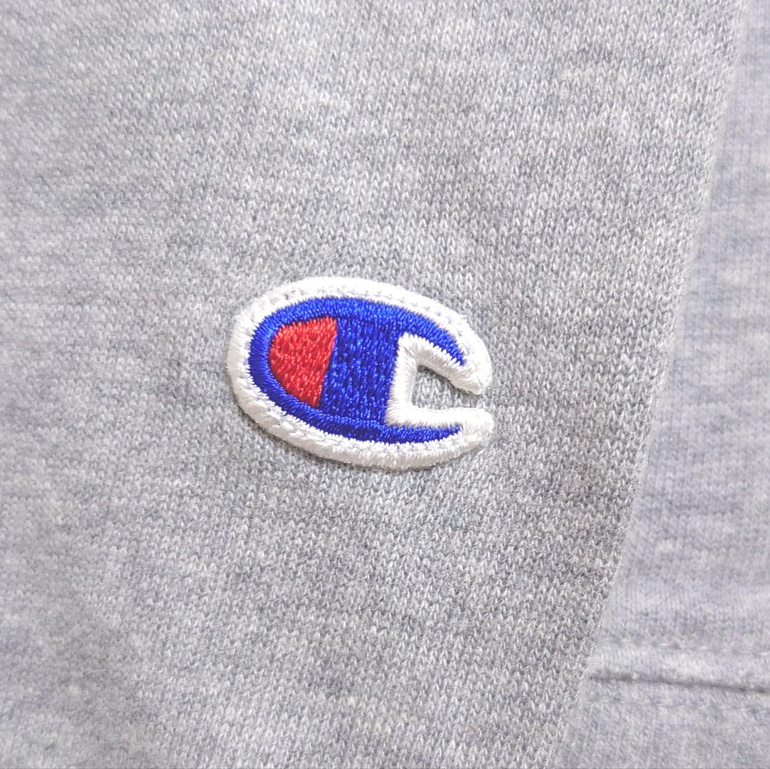 【良品】チャンピオン ラインリブ クルーネック スウェット 刺繍ロゴ グレー L