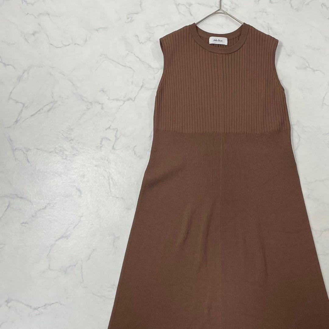 美品 Mila Owen リブ ノースリーブ ひざ丈 ニット ワンピース 1
