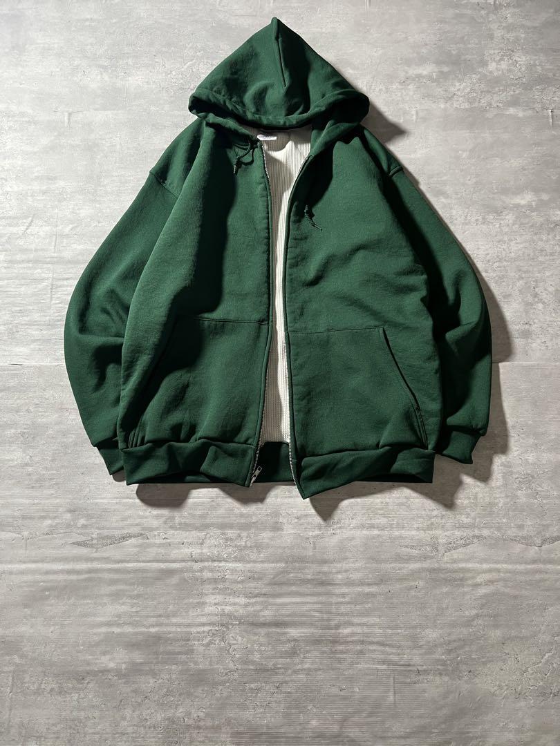 【裏サーマル、メキシコ製ジップパーカー】PLUMA90年代古着アメカジ横ノリ緑.