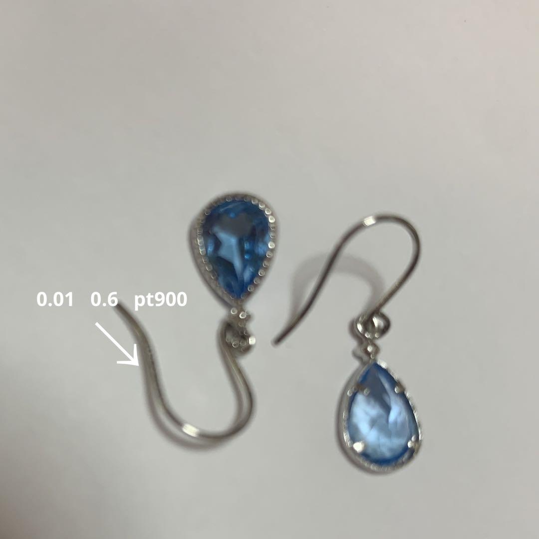 Pt900 ブルートパーズ ・ダイヤ ピアス