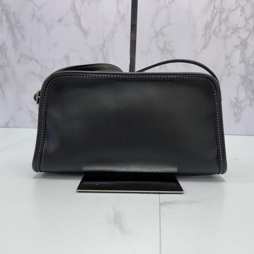 COACH レザー ショルダーバッグ 斜め掛け ロゴ刻印 ブラック COACH レザー ショルダーバッグ 斜め掛け ロゴ刻印 ブラック