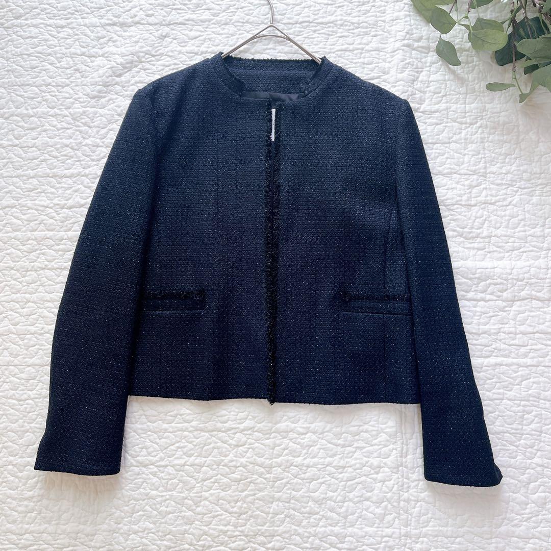 極美品✨ トゥモローランド ツイード ノーカラージャケット ラメ フリンジ S