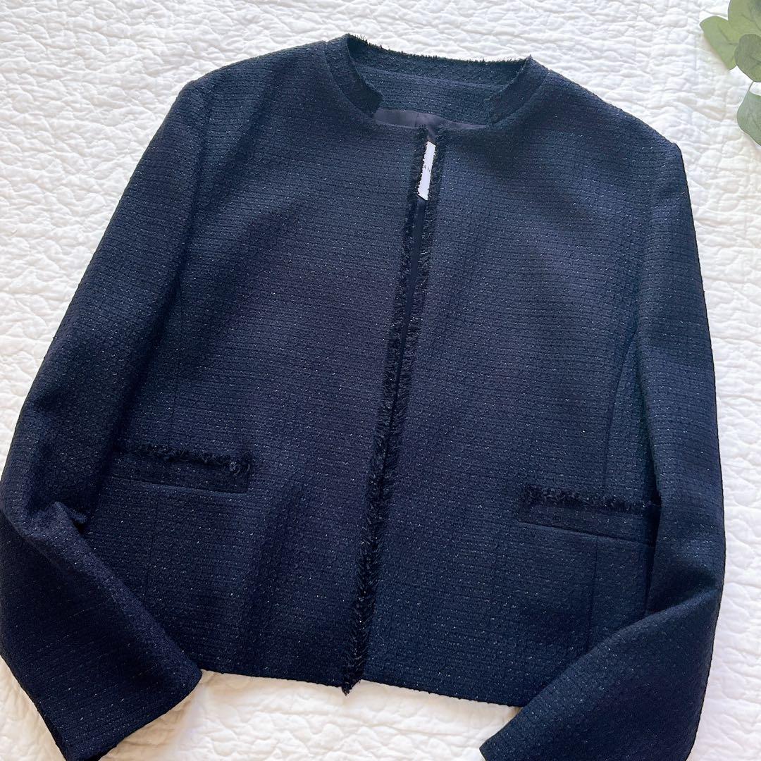 極美品✨ トゥモローランド ツイード ノーカラージャケット ラメ フリンジ S