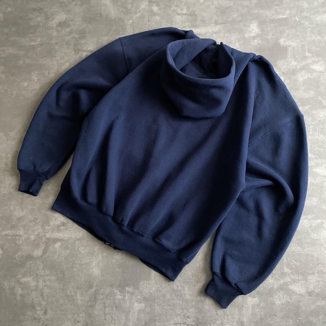 神サイズ 90s ラッセル 無地 ジップ パーカー USA製 XL 紺 ネイビー